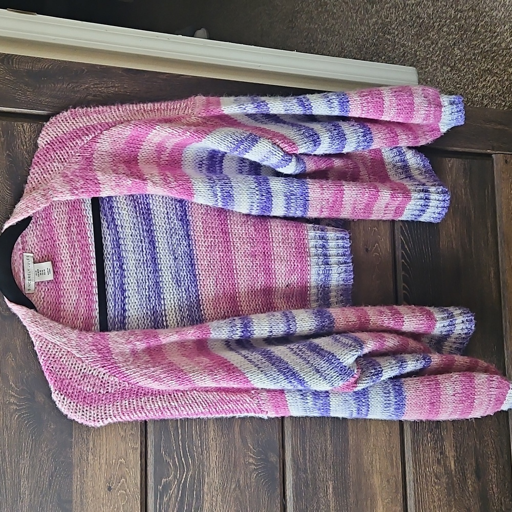 Sincerely Jules Pink and Purple Striped Fuzzy Cardigan